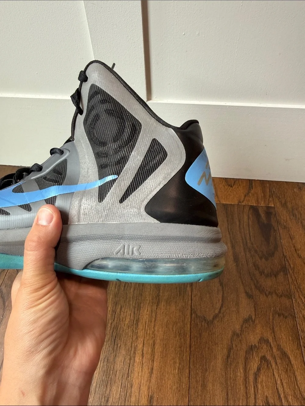 Nike Gray & Teal Blue High-Top Basketball Shoes with Blue Swoosh